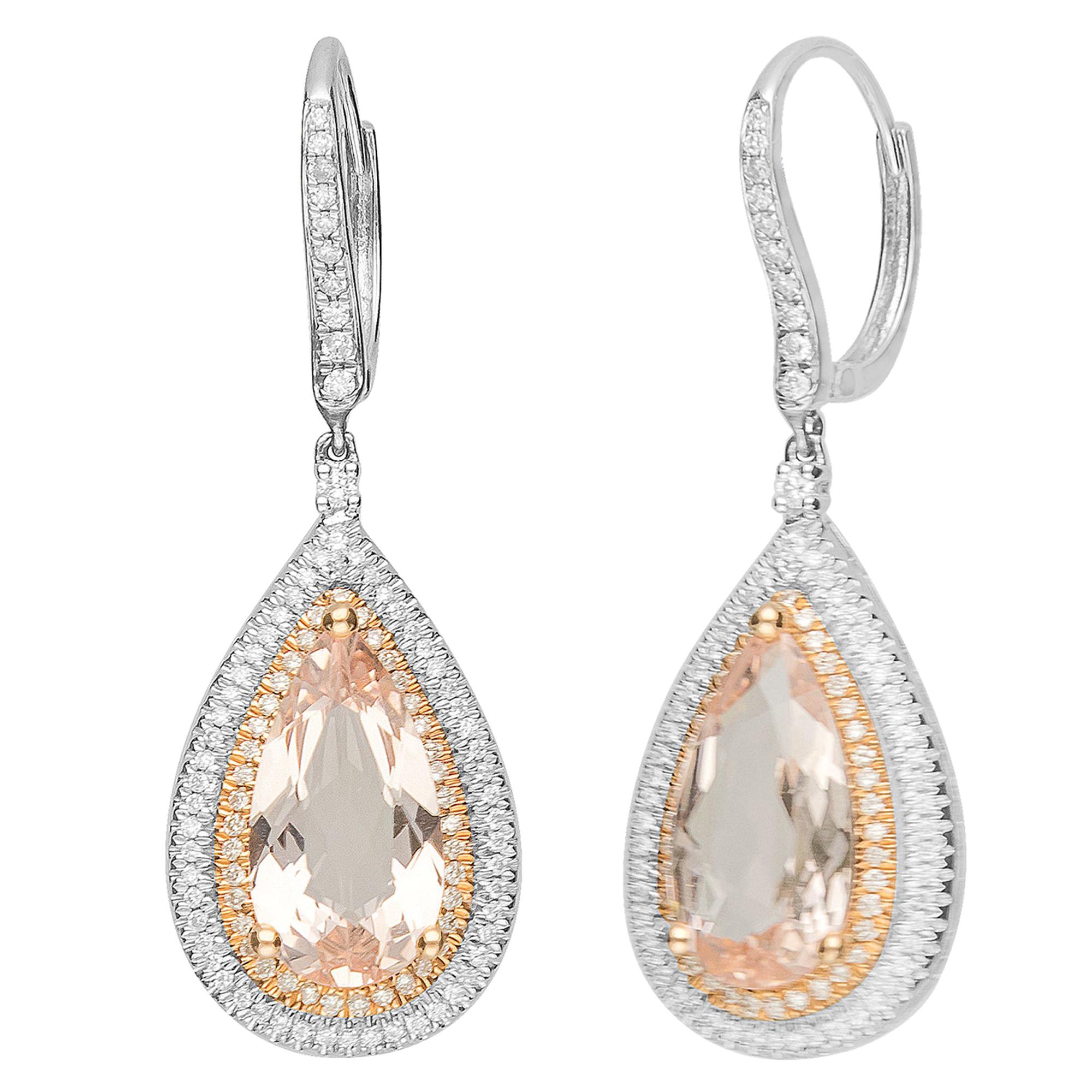 6.88 Carat Morganite 14 Karat Two-Tone Gold Leverback Earring For Sale