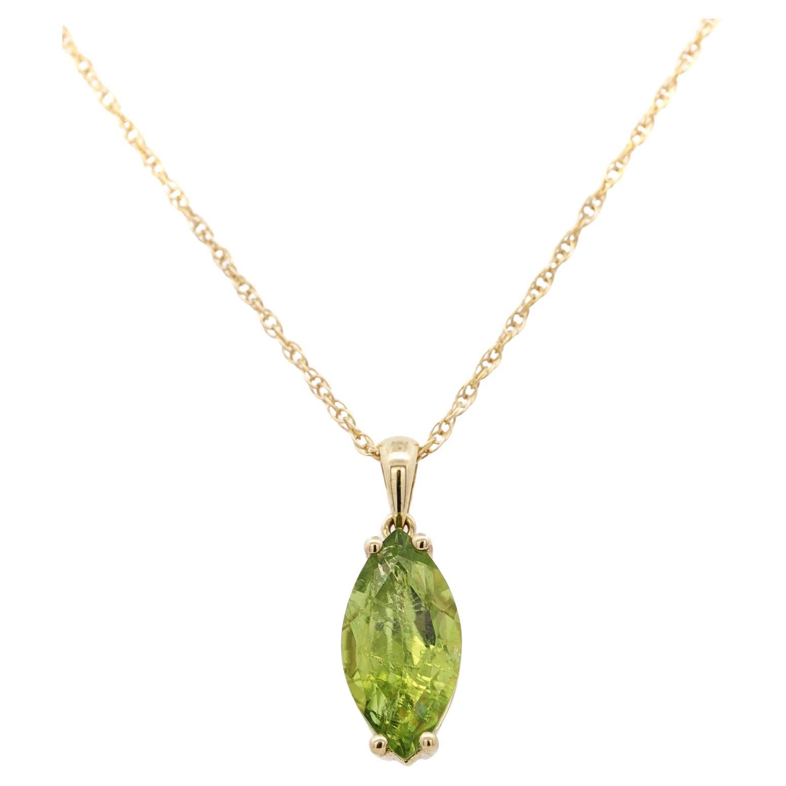 6.88 Carat Peridot Pendant Necklace in 14K Yellow Gold Rope Chain