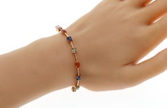 6.88 CT Multi Color Sapphire in 14K Rose Gold Bracelet Size 6 3/4"