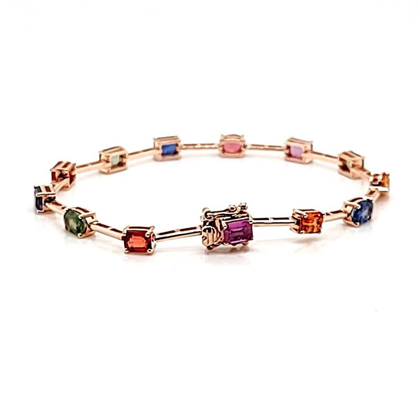 6.88 CT Multi Color Sapphire in 14K Rose Gold Bracelet Size 6 3/4