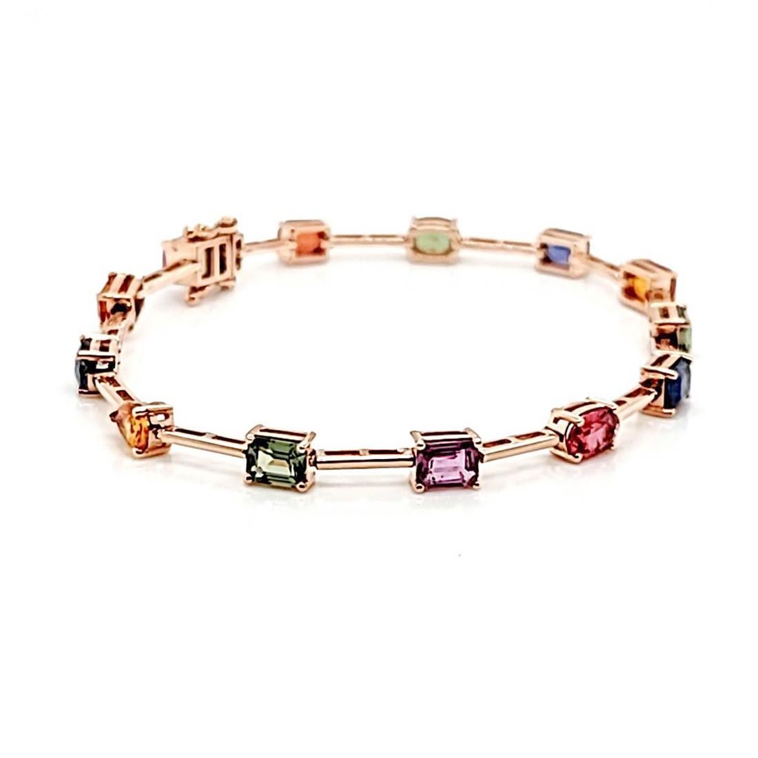 6.88 CT Multi Color Sapphire in 14K Rose Gold Bracelet Size 6 3/4