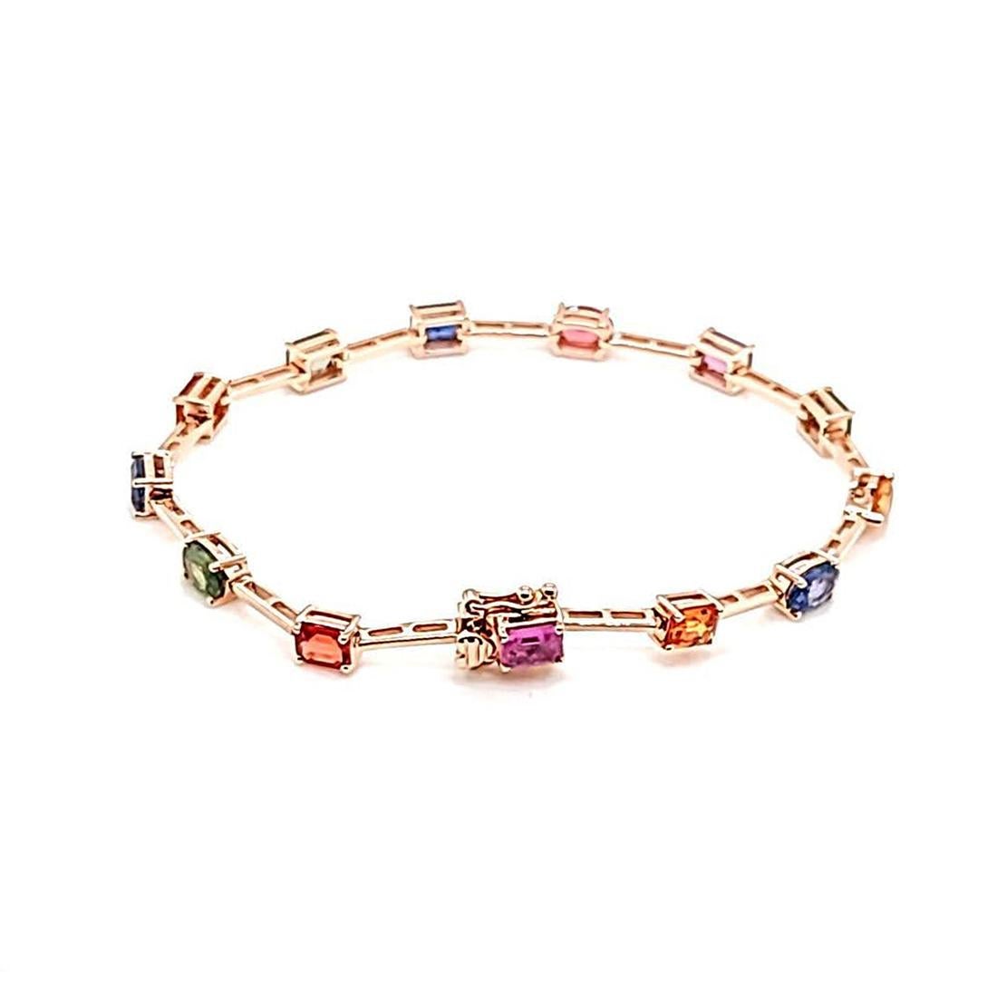 6.88 CT Multi Color Sapphire in 14K Rose Gold Bracelet Size 6 3/4