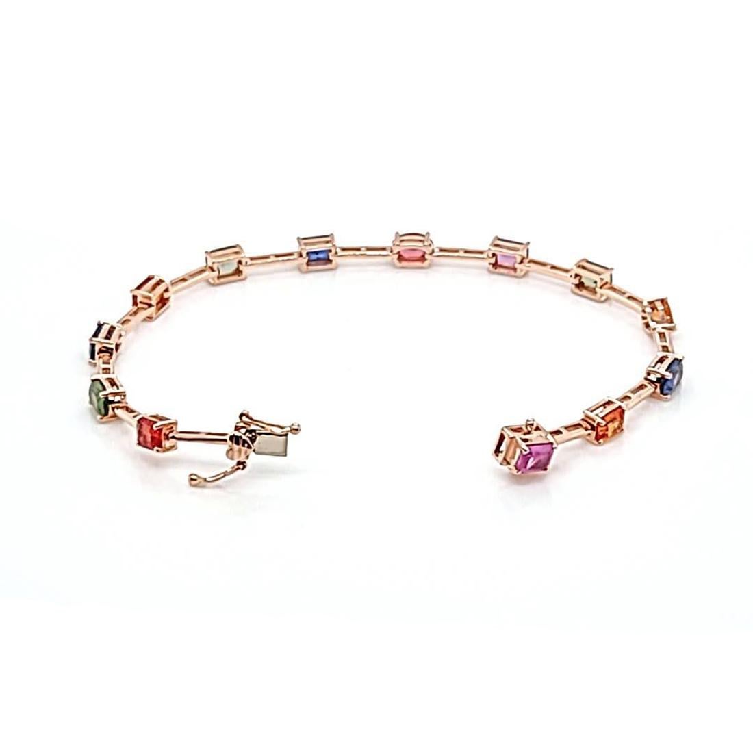 6.88 CT Multi Color Sapphire in 14K Rose Gold Bracelet Size 6 3/4