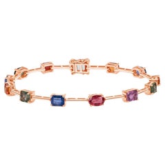 6.88 CT Multi Color Sapphire in 14K Rose Gold Bracelet Size 6 3/4"