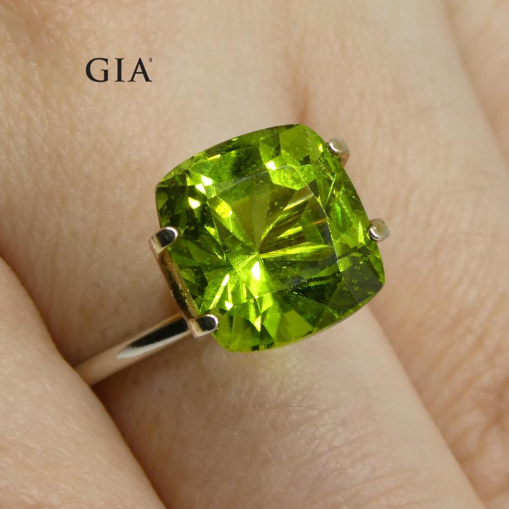 6.88ct Cushion Yellowish Green Peridot GIA Certified For Sale 11