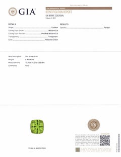 6.88 Carat Cushion Yellowish Green Peridot GIA Certified