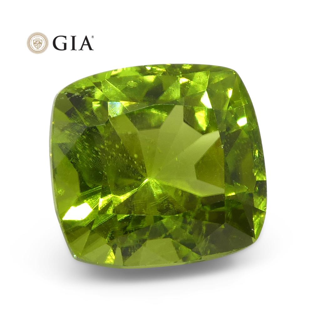Women's or Men's 6.88ct Cushion Yellowish Green Peridot GIA Certified For Sale