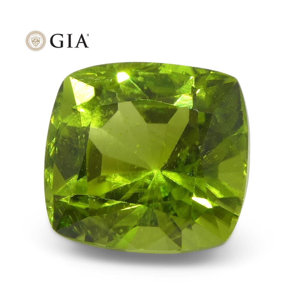 6.88ct Cushion Yellowish Green Peridot GIA Certified For Sale 1