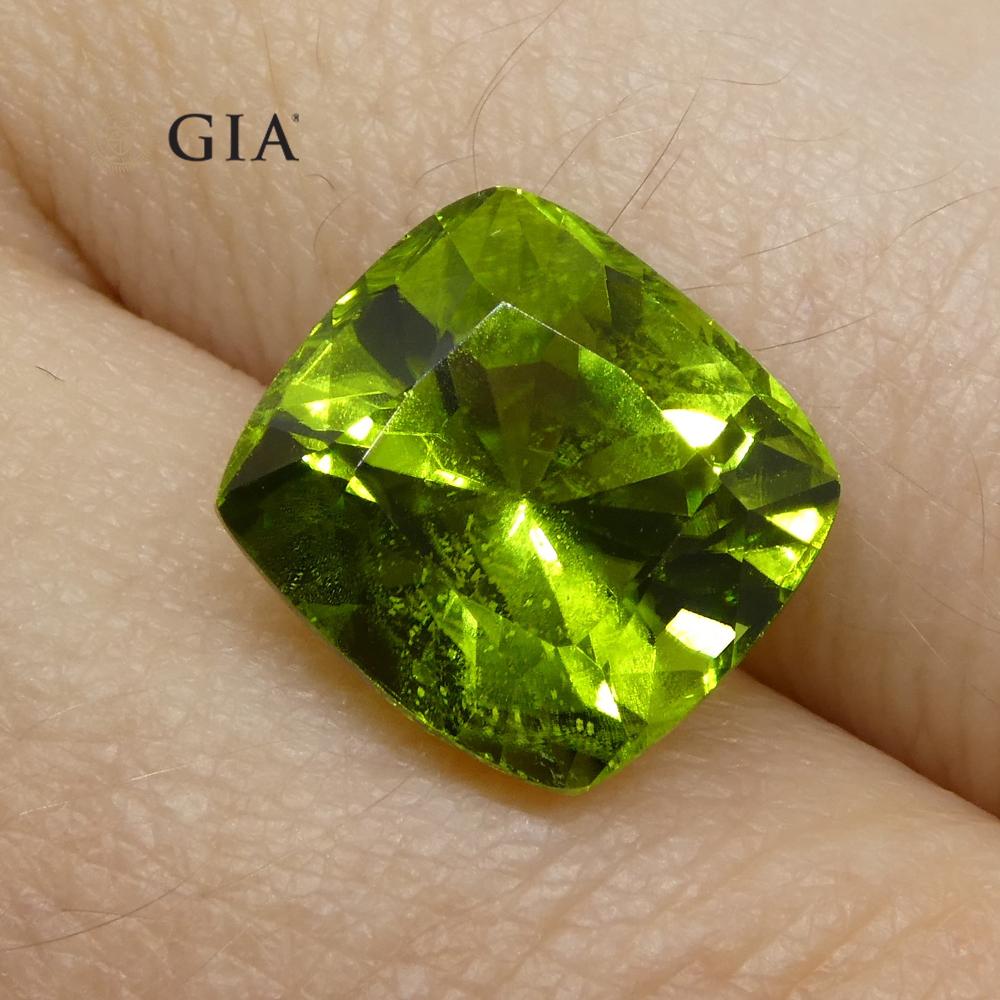 6.88ct Cushion Yellowish Green Peridot GIA Certified For Sale 3