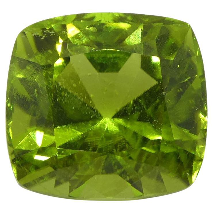 6.88 Carat Cushion Yellowish Green Peridot GIA Certified For Sale