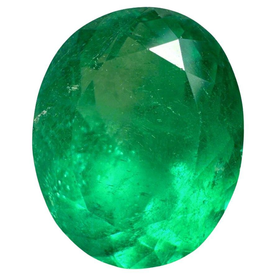 6.89 Carat 13.6x11 Muzo Yellowish Green Colombian Emerald - Oval  May Gem