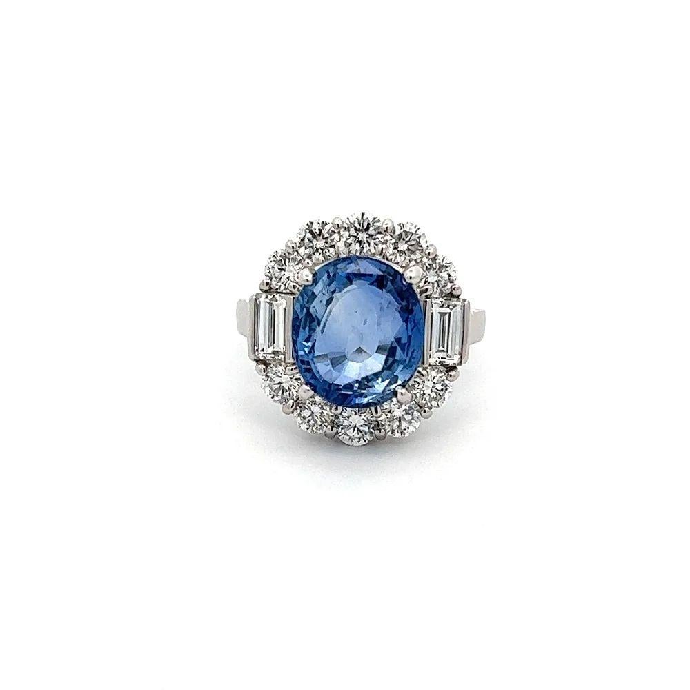 Mixed Cut 6.89 Carat Oval NO HEAT GIA Sapphire and Diamond Vintage Platinum Cocktail Ring For Sale