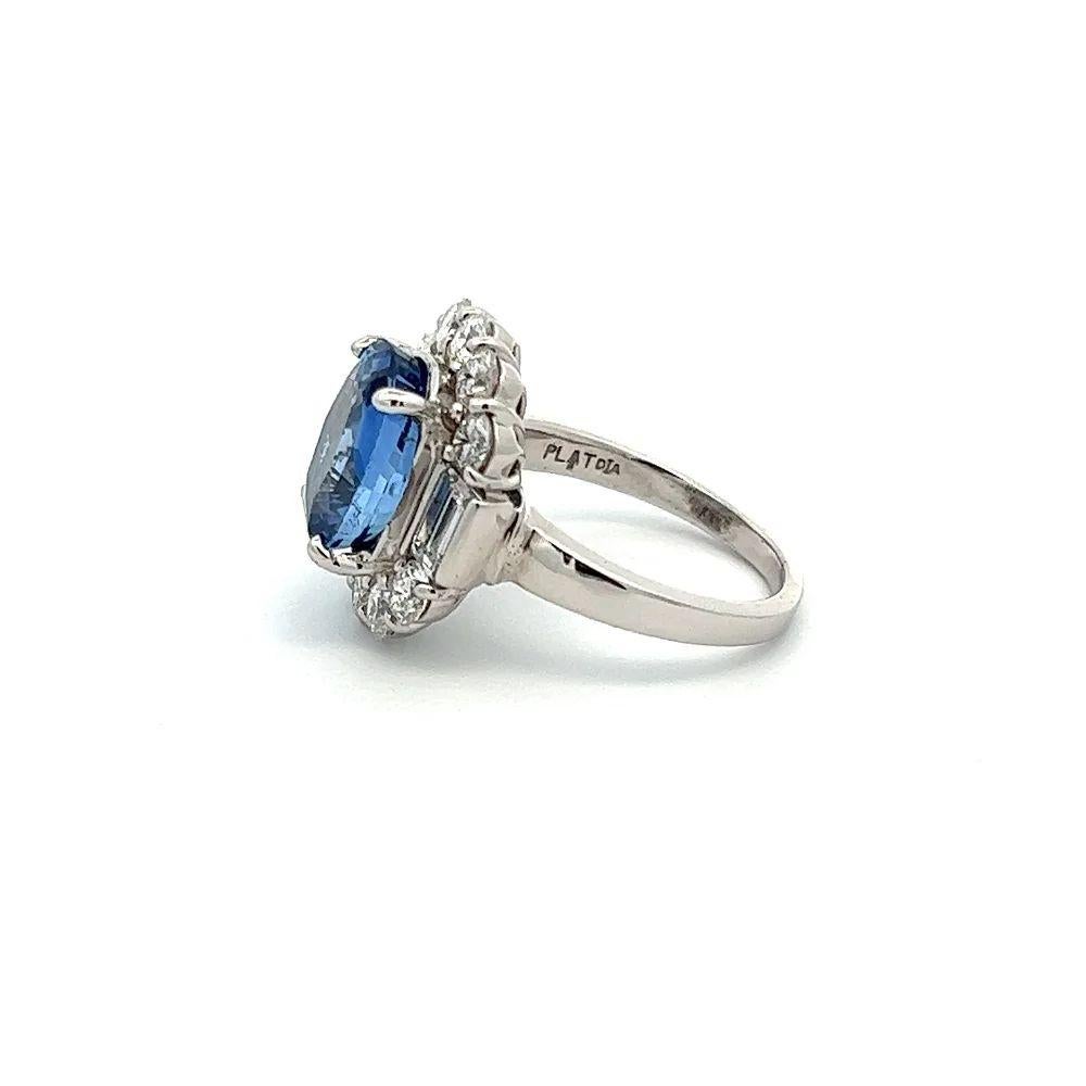 Women's 6.89 Carat Oval NO HEAT GIA Sapphire and Diamond Vintage Platinum Cocktail Ring For Sale