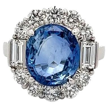 6.89 Carat Oval NO HEAT GIA Sapphire and Diamond Vintage Platinum Cocktail Ring