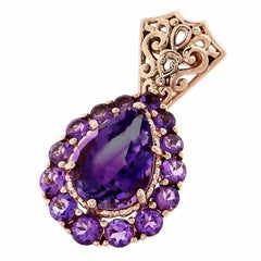 6.89 Carat Purple Amethyst Halo Rose Gold Dangle Earrings