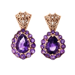 6.89 Carat Purple Amethyst Rose Gold Dangle Earrings