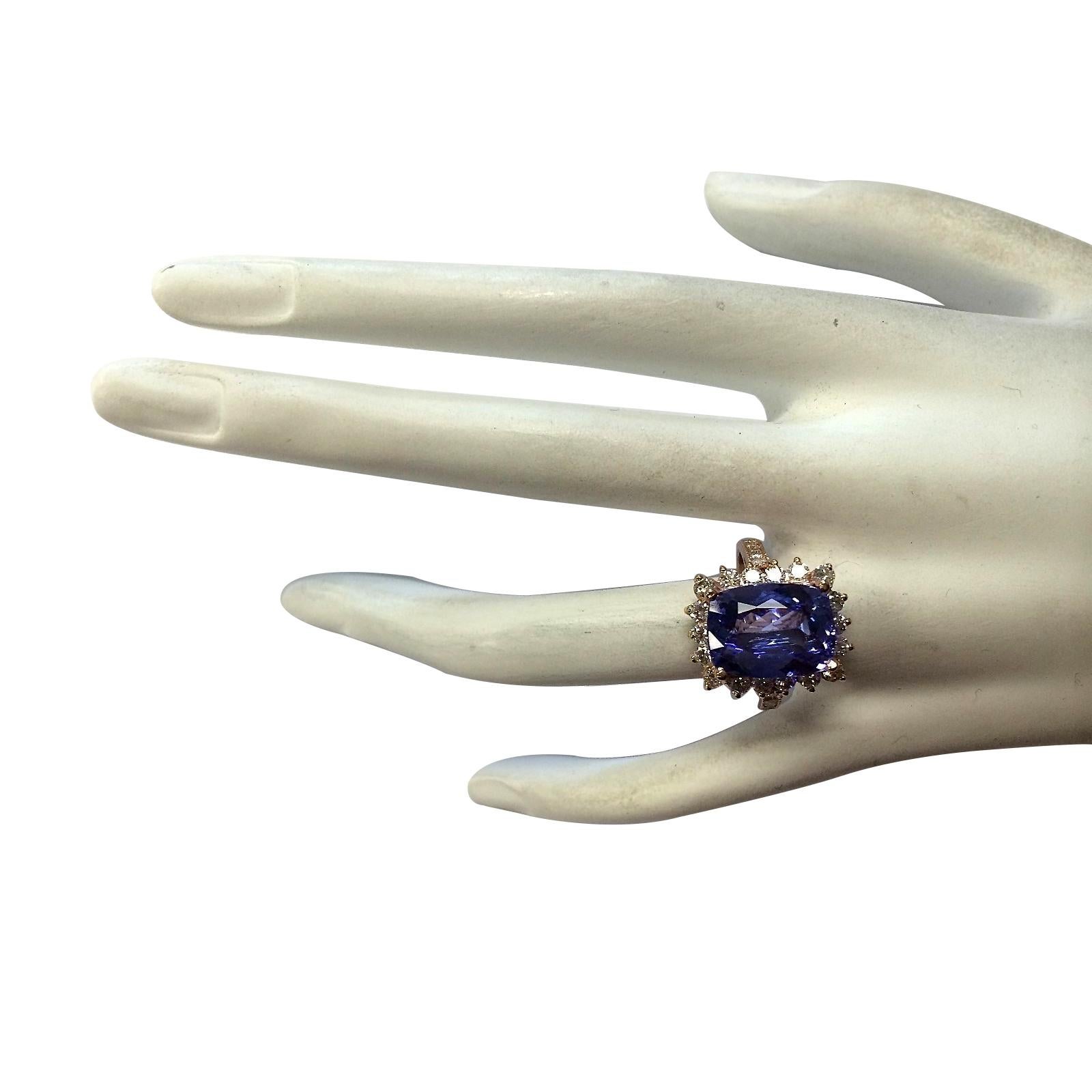 Natural Tanzanite Diamond Ring In 14 Karat Rose Gold  In New Condition For Sale In Manhattan Beach, CA