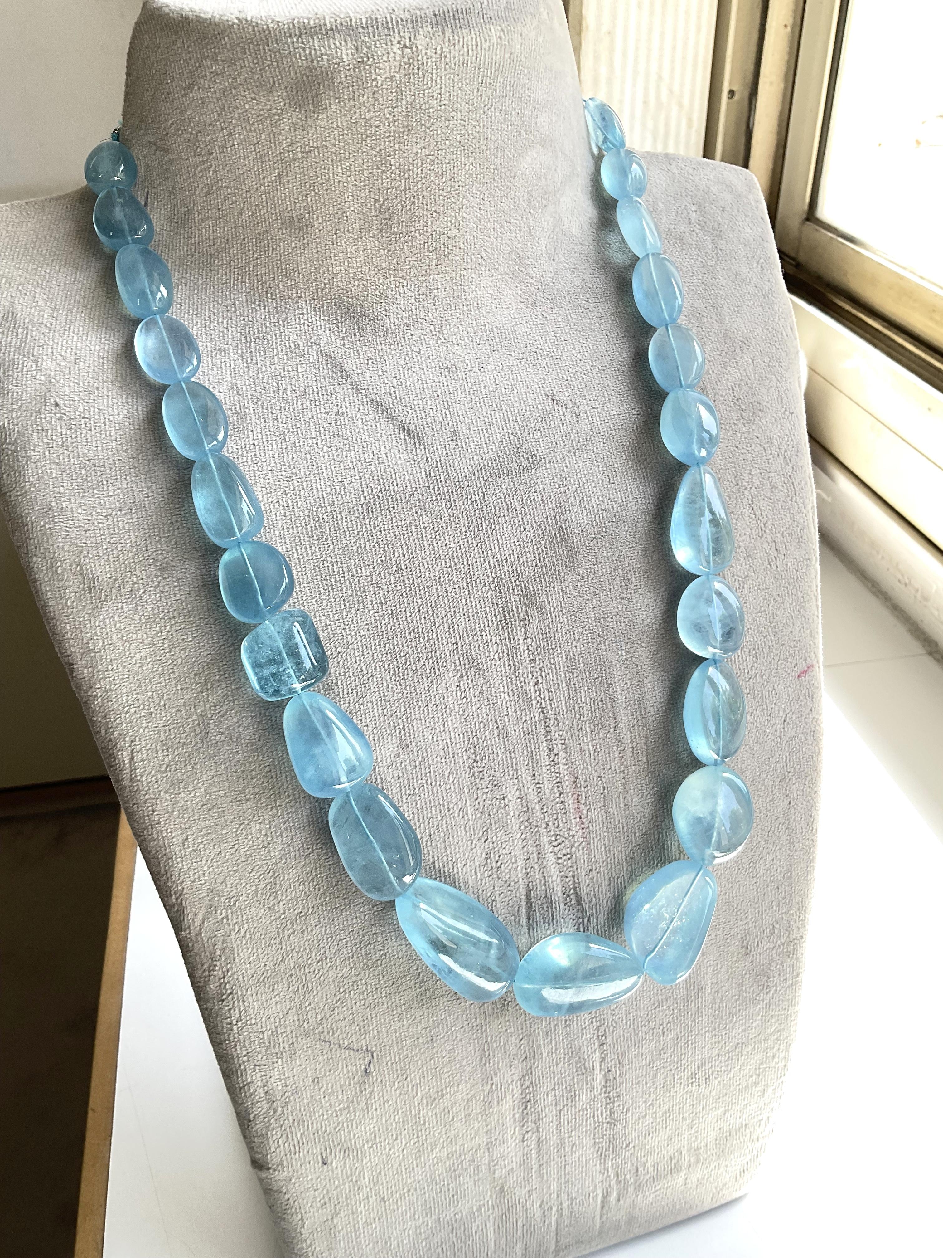 Art Deco 689.65 cts Aquamarine necklace smooth 1 Strand Necklace Top Quality Natural Gem  For Sale