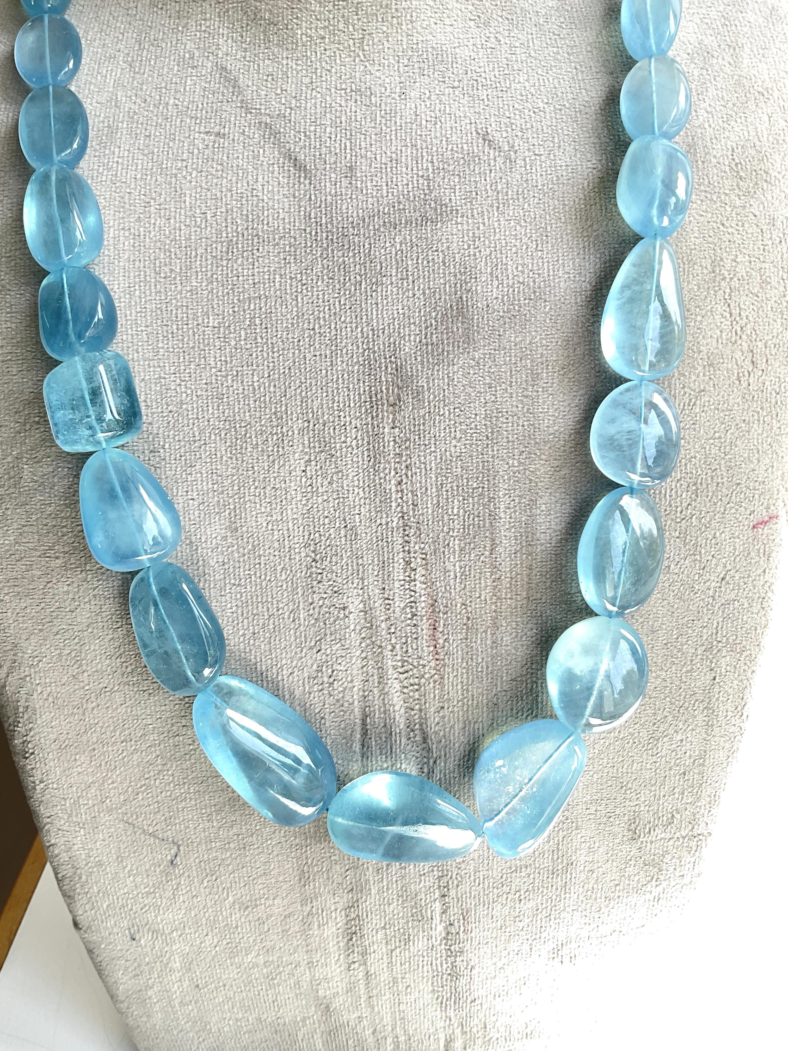 689.65 cts Aquamarine necklace smooth 1 Strand Necklace Top Quality Natural Gem  In New Condition For Sale In Jaipur, RJ