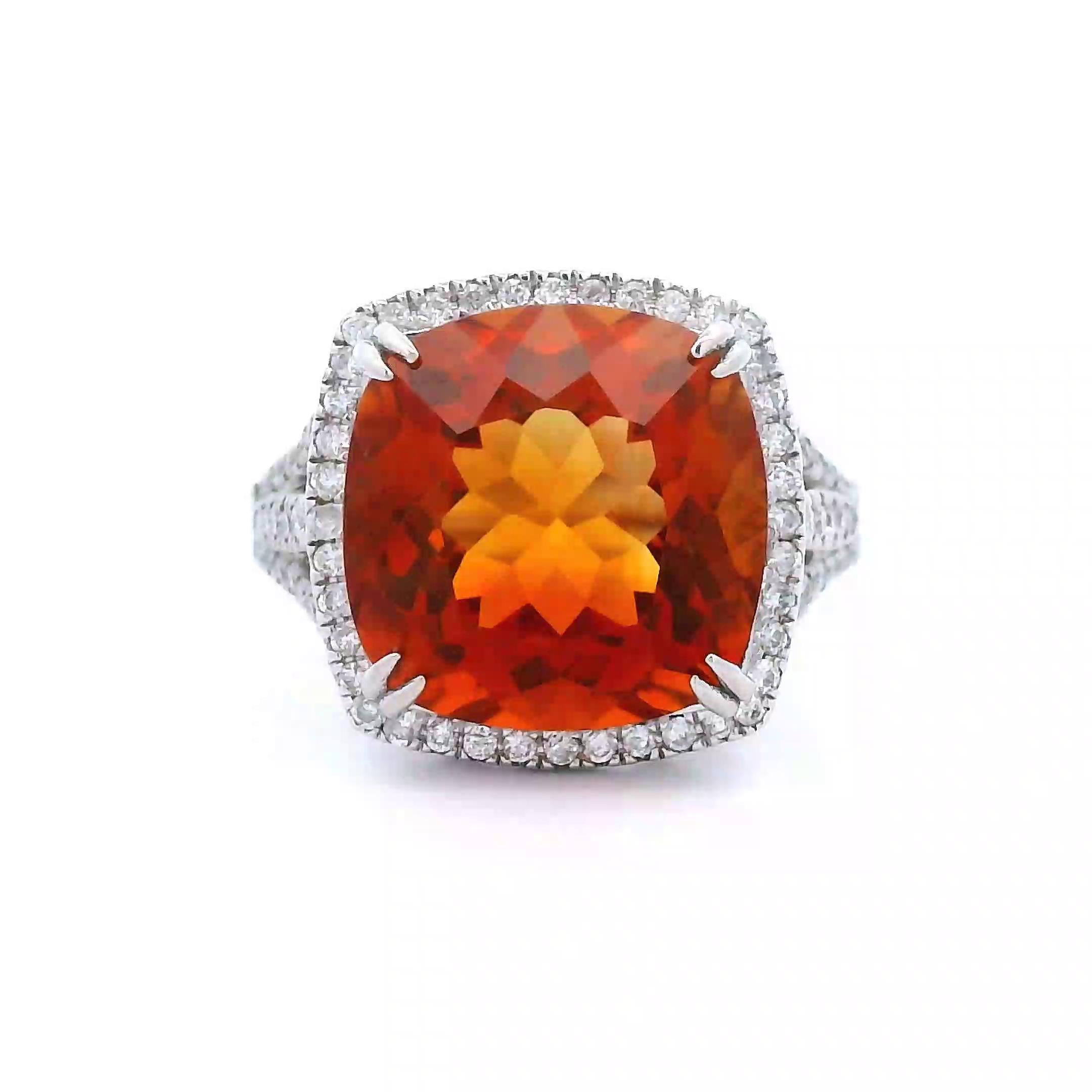 Contemporary 6.89ct Pear Citrine & Diamond Ring White Gold For Sale