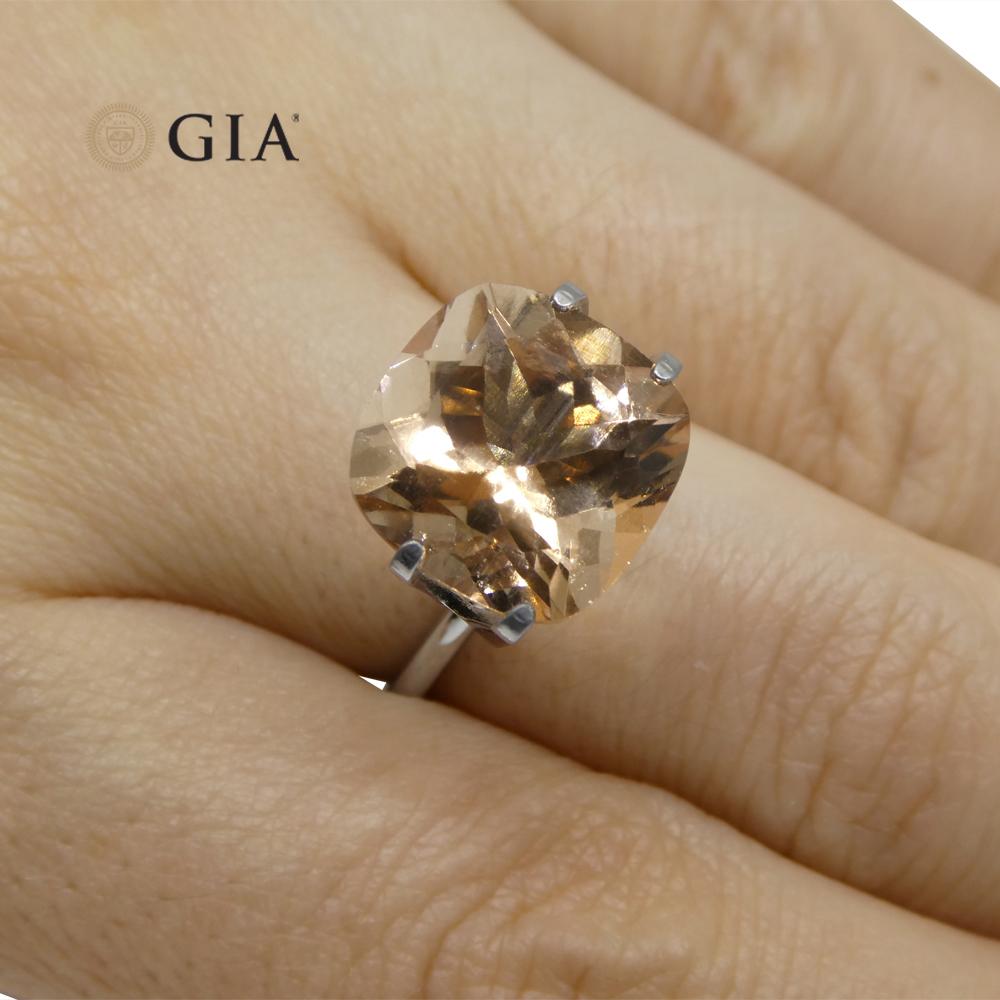 Brilliant Cut 6.8ct Cushion Pinkish Orange Morganite GIA Certified For Sale