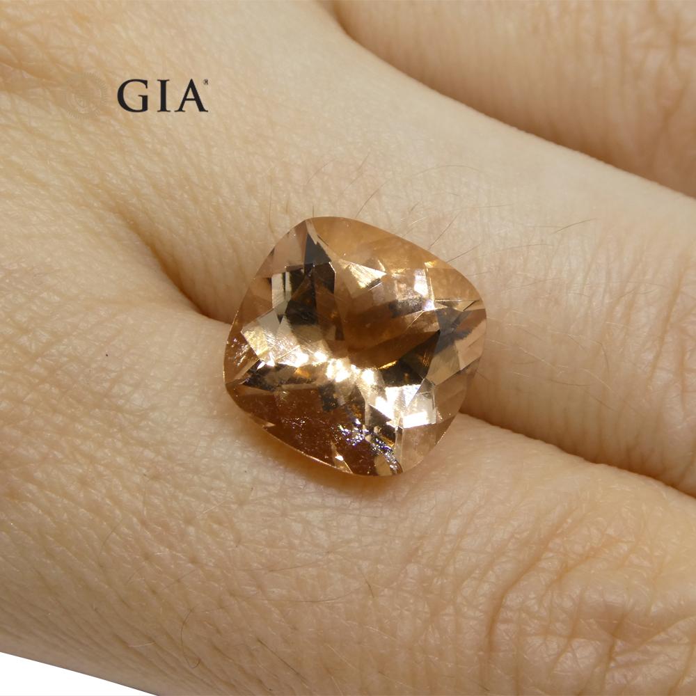 Women's or Men's 6.8 Carat Cushion Pinkish Orange Morganite GIA Certified For Sale