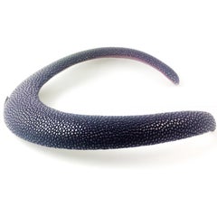 .68 Carat Diamond Pave in 14 Karat White Gold and Purple Stingray Leather Choker