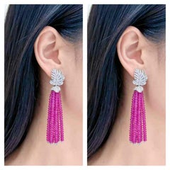 68ct Ruby & Diamond Drop Earrings 18K Gold