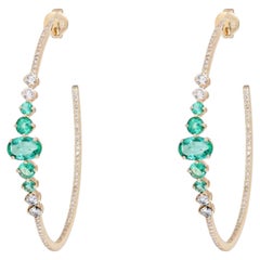 0.45ct Diamond, Emerald & Pink Tourmaline 14K Gold Chandelier Earrings