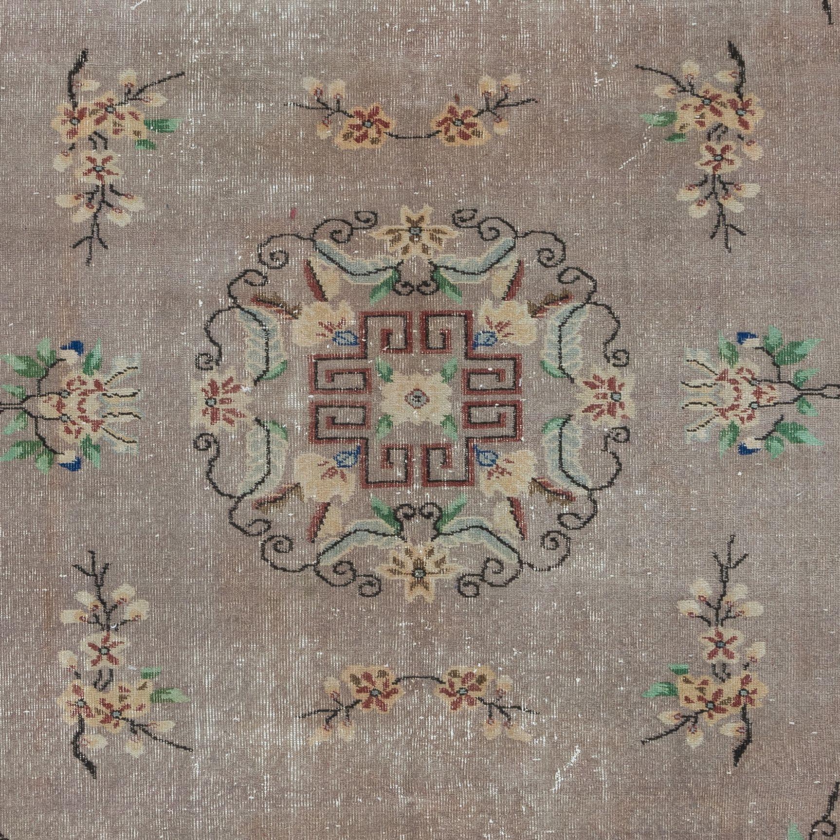 6,8x10 Ft Chinese Art Deco Vintage Handgefertigter Vintage-Teppich für Landhaus- und Rustikaler Teppich (Handgeknüpft) im Angebot