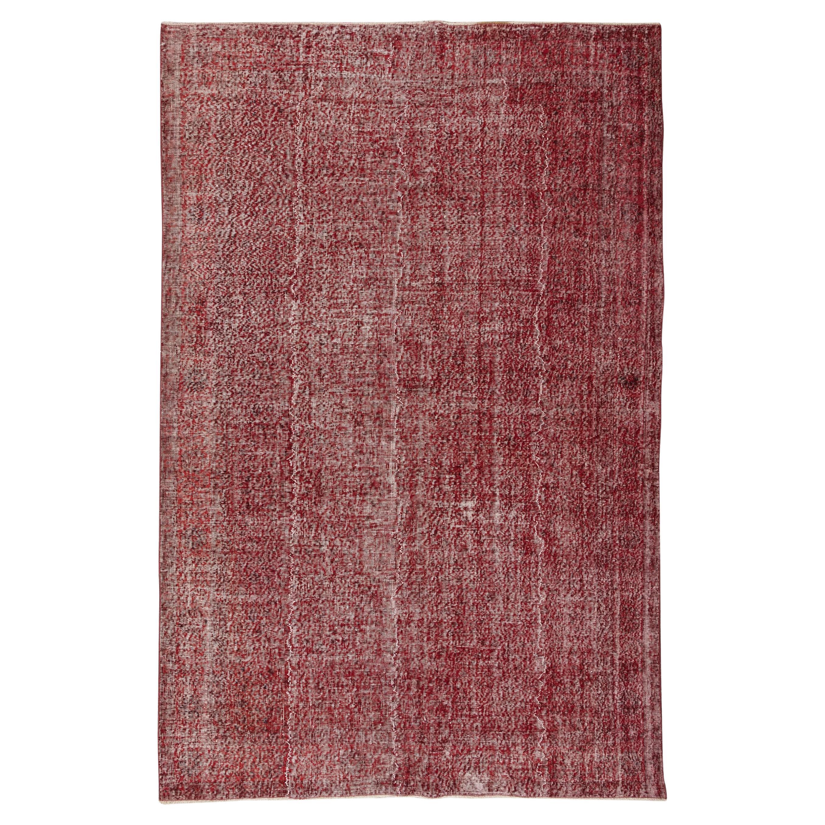 6.8x10 Ft Hand Knotted Vintage Turkish Rug Over-Dyed in Red 4 Modern Interiors For Sale