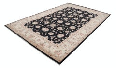 6.8x10 ft Handgeknüpfter Floral Oushak Large Area Rug in Schwarz und Beige. 100% Wolle