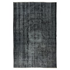 HandKnotted Turkish Rug in Black for Modern Homes. Vintage Wool Carpet