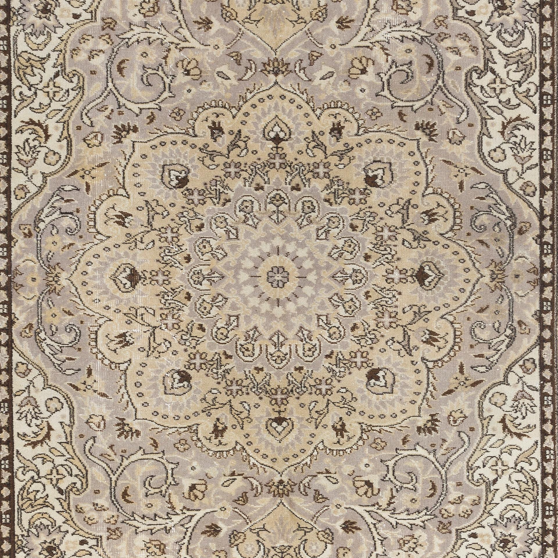 Oushak 6.8x10 Ft Handmade Anatolian Area Rug in Neutral Colors, Vintage Carpet in Beige For Sale