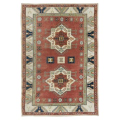 Tappeto turco dal design geometrico fatto a mano, 6.8x10 Ft, tappeto moderno in lana rosso