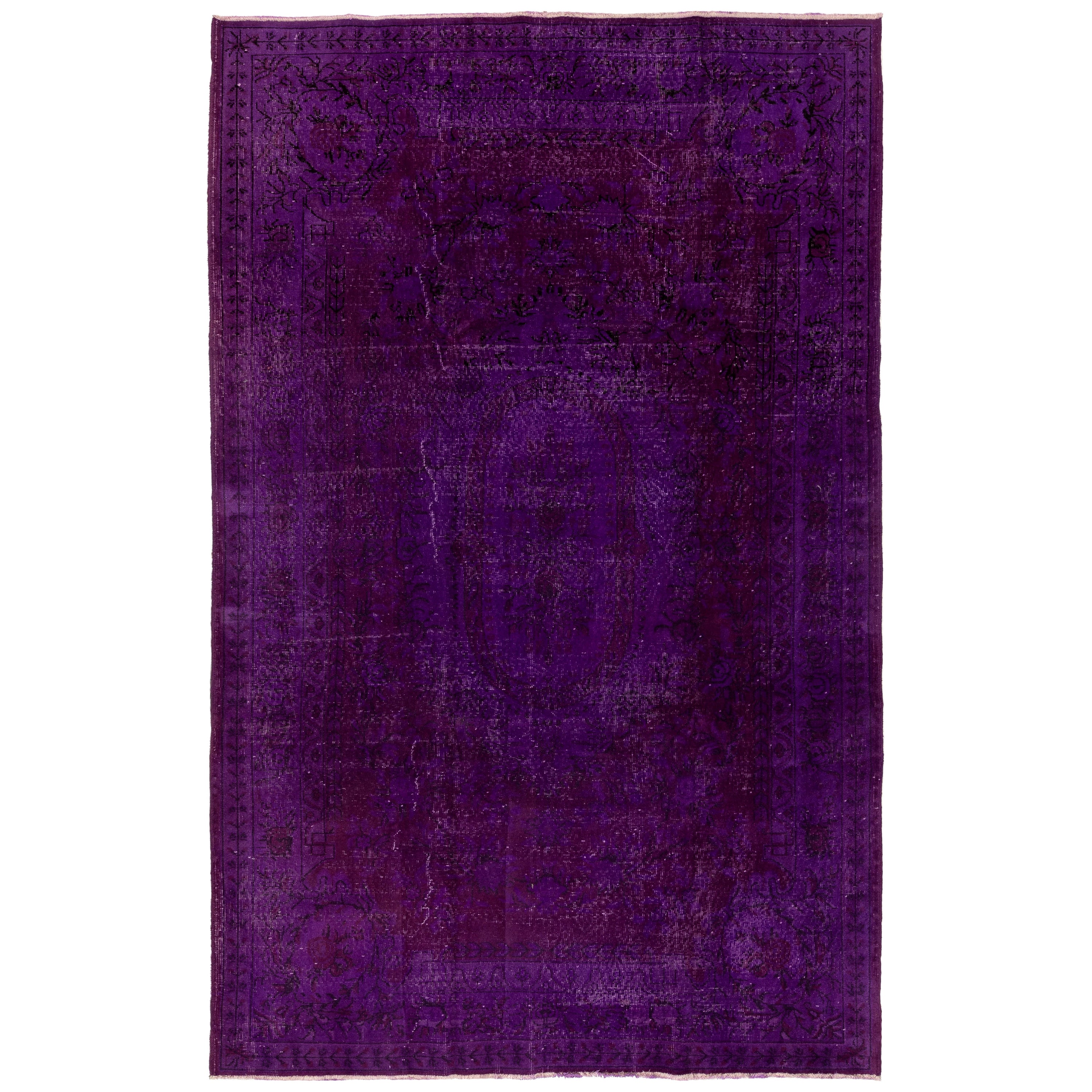 Tappeto turco 6.8x10 Ft fatto a mano in viola. Ideale per gli interni contemporanei