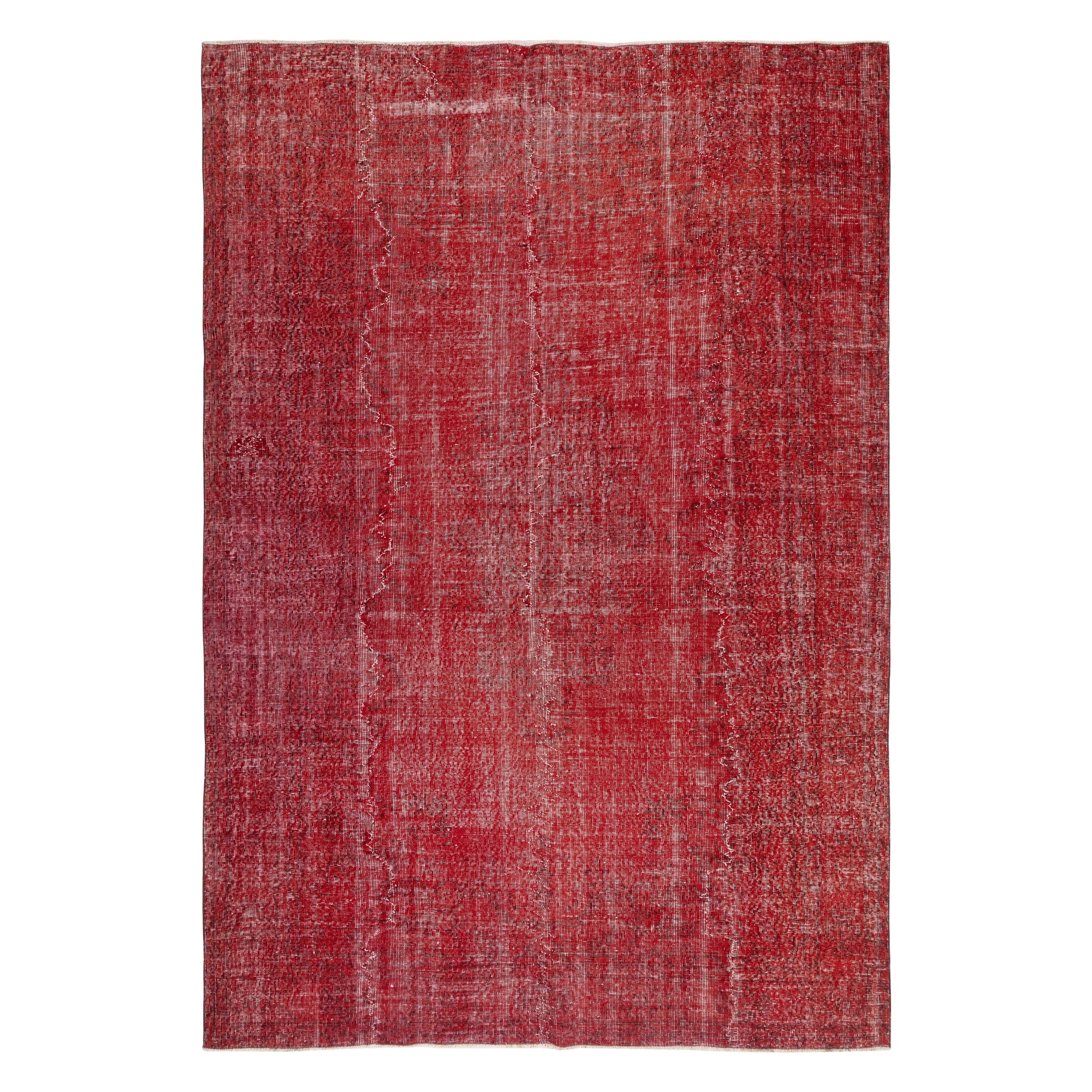 6.8x10 Ft Handgefertigter Türkischer Teppich. Überfärbter roter Vintage-Teppich für modernes Zuhause