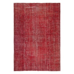 6.8x10 Ft Handgefertigter Türkischer Teppich. Überfärbter roter Vintage-Teppich für modernes Zuhause