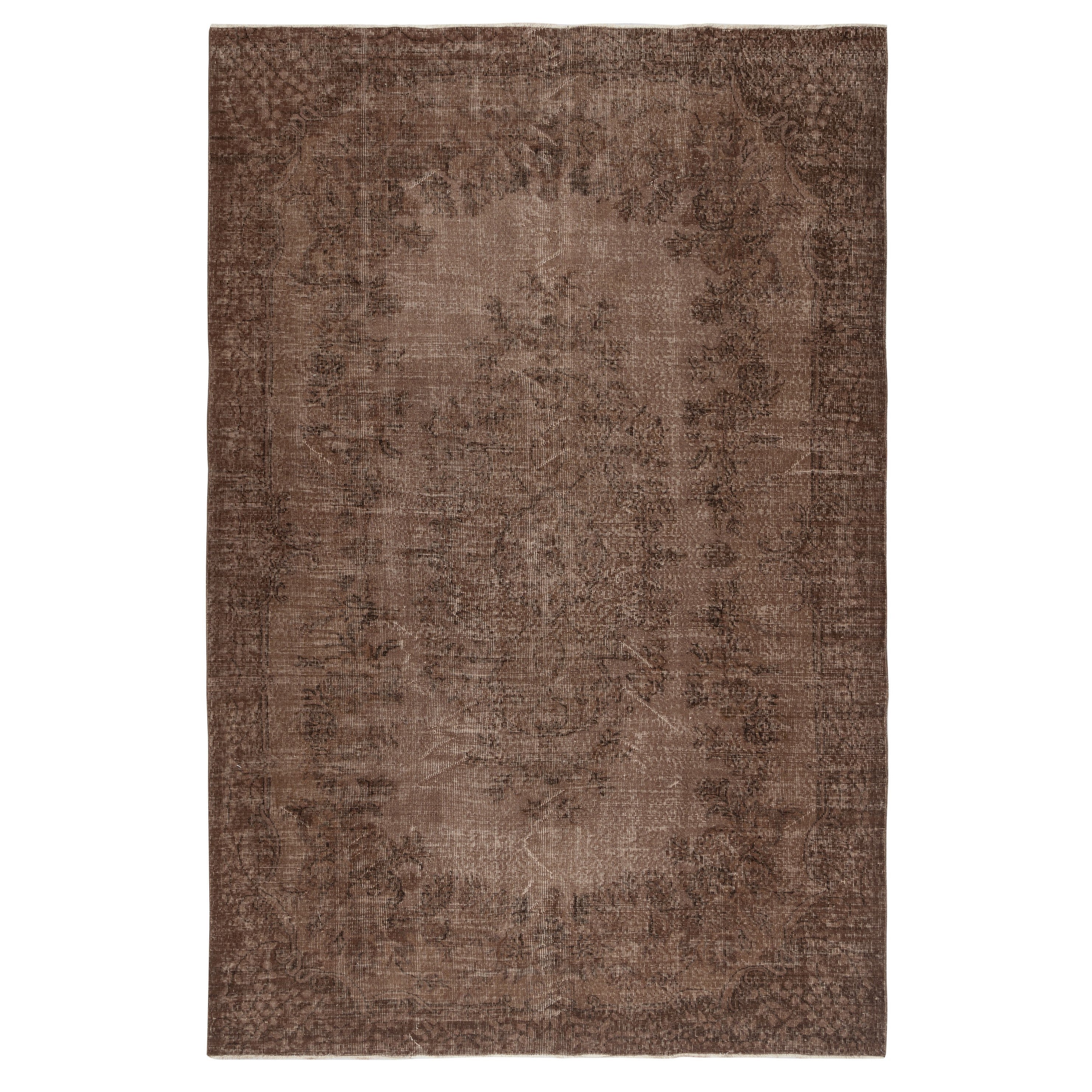 Tappeto turco vintage fatto a mano da 6,8x10 Ft, sovratinto in marrone per interni moderni