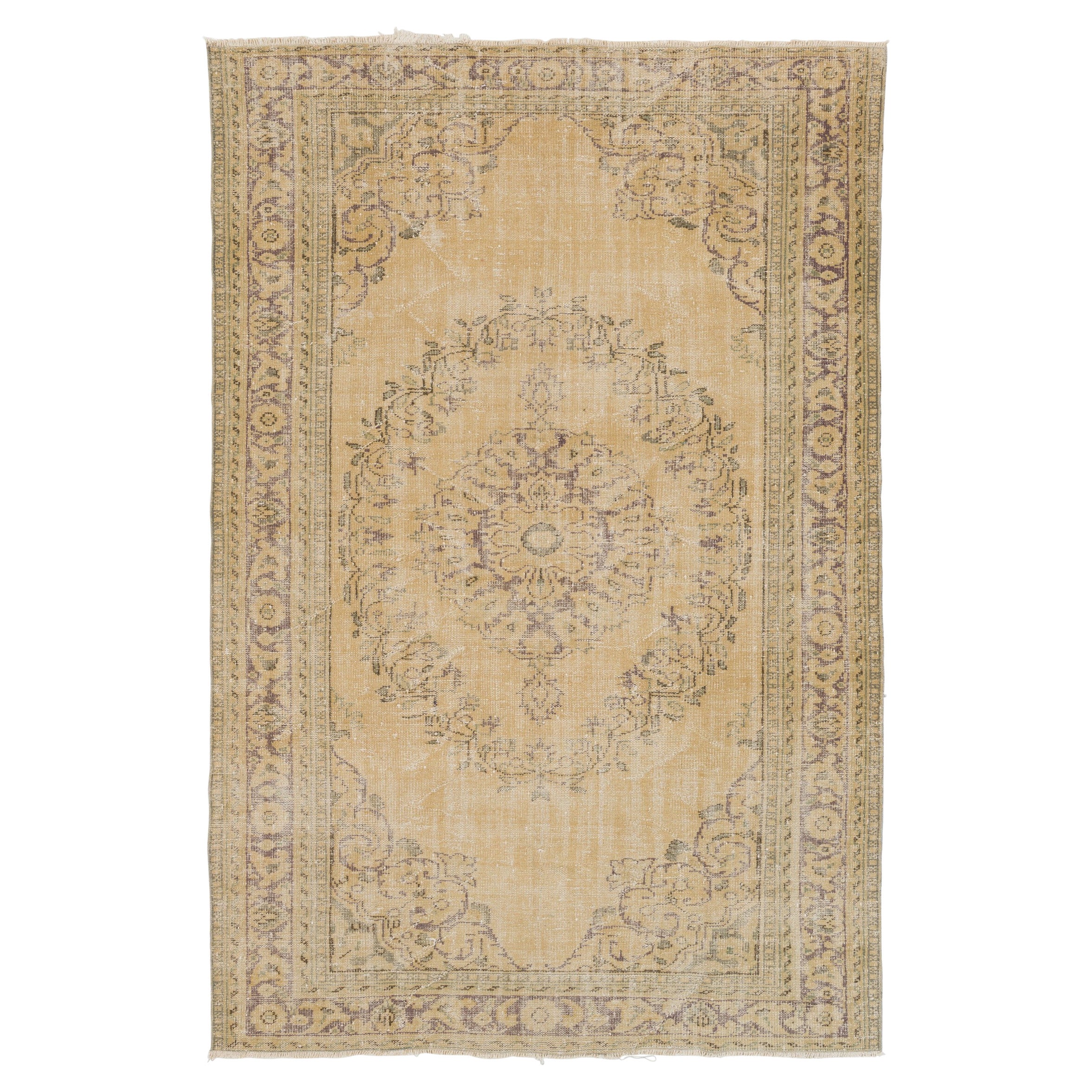 6.8x10 Ft Einzigartiger handgeknüpfter Oushak-Teppich in weichen Farben, Vintage