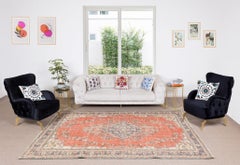 Tappeto turco vintage fatto a mano 6.8x10 Ft per l'arredamento del soggiorno, tappeto per la casa