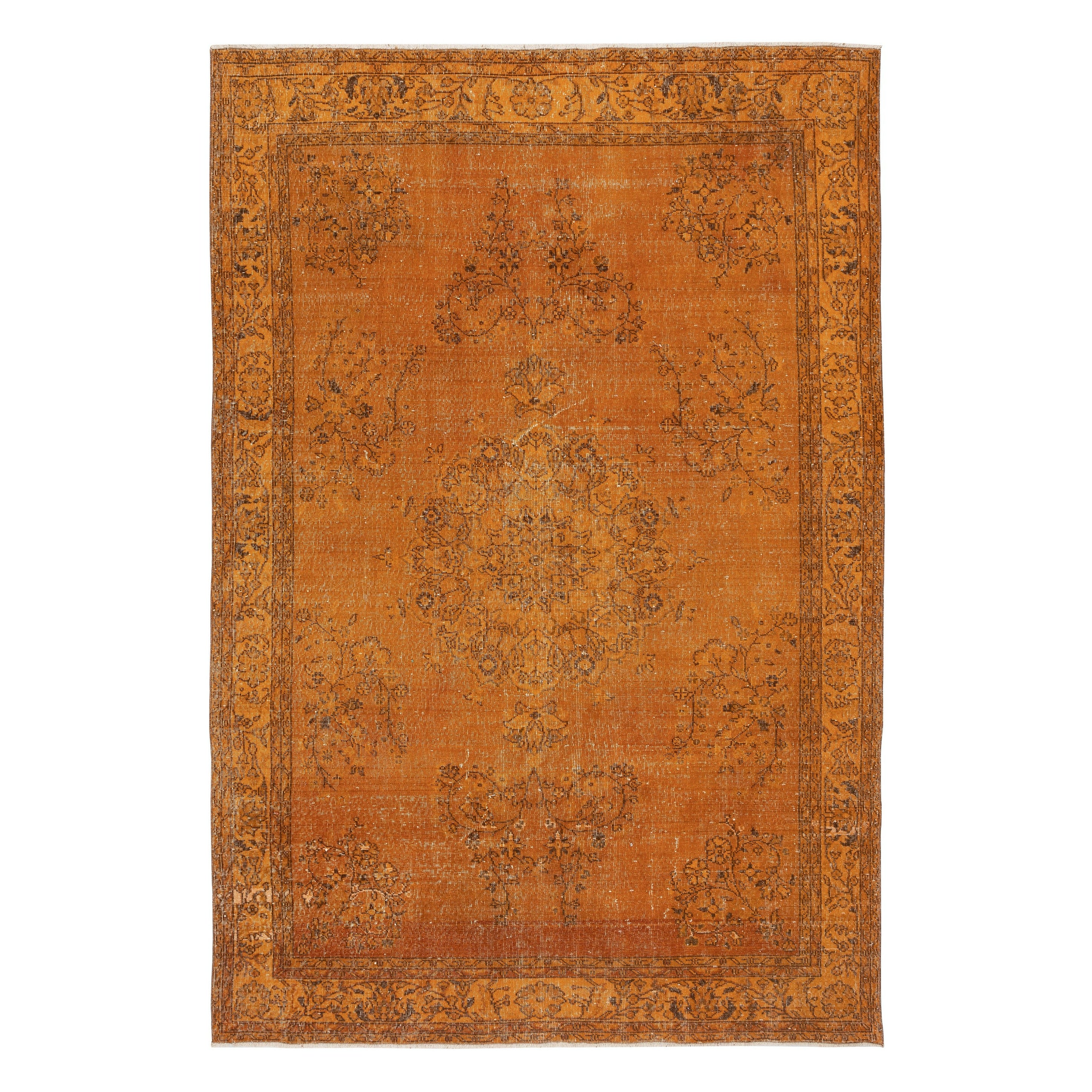 Tappeto turco vintage fatto a mano con sovratintura arancione per ambienti moderni