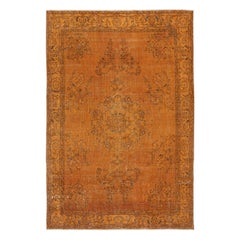 Tappeto turco vintage fatto a mano con sovratintura arancione per ambienti moderni