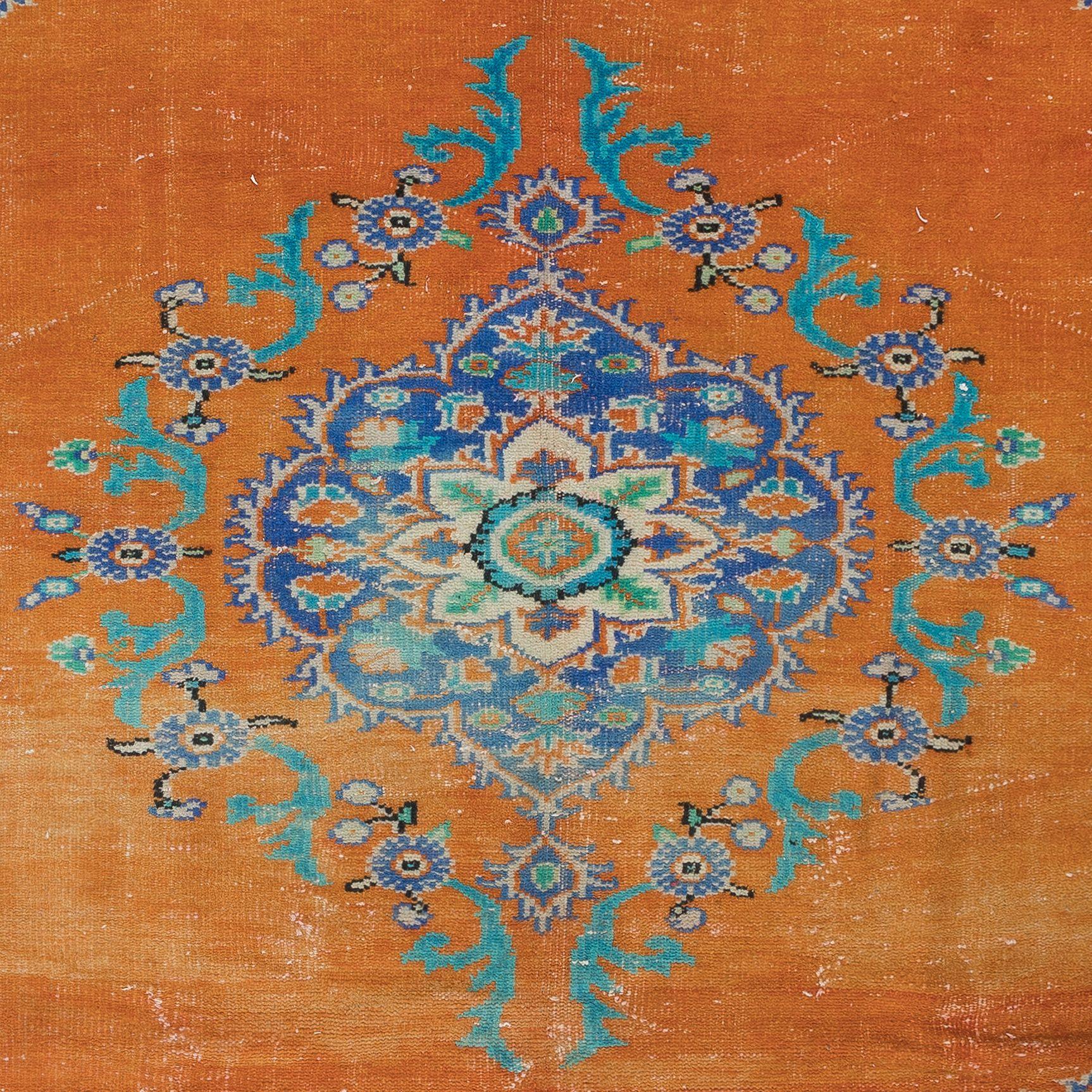 20th Century 6.8x10 Ft Vintage Oriental Rug, Ca 1960, Handmade Turkish Tribal Carpet For Sale