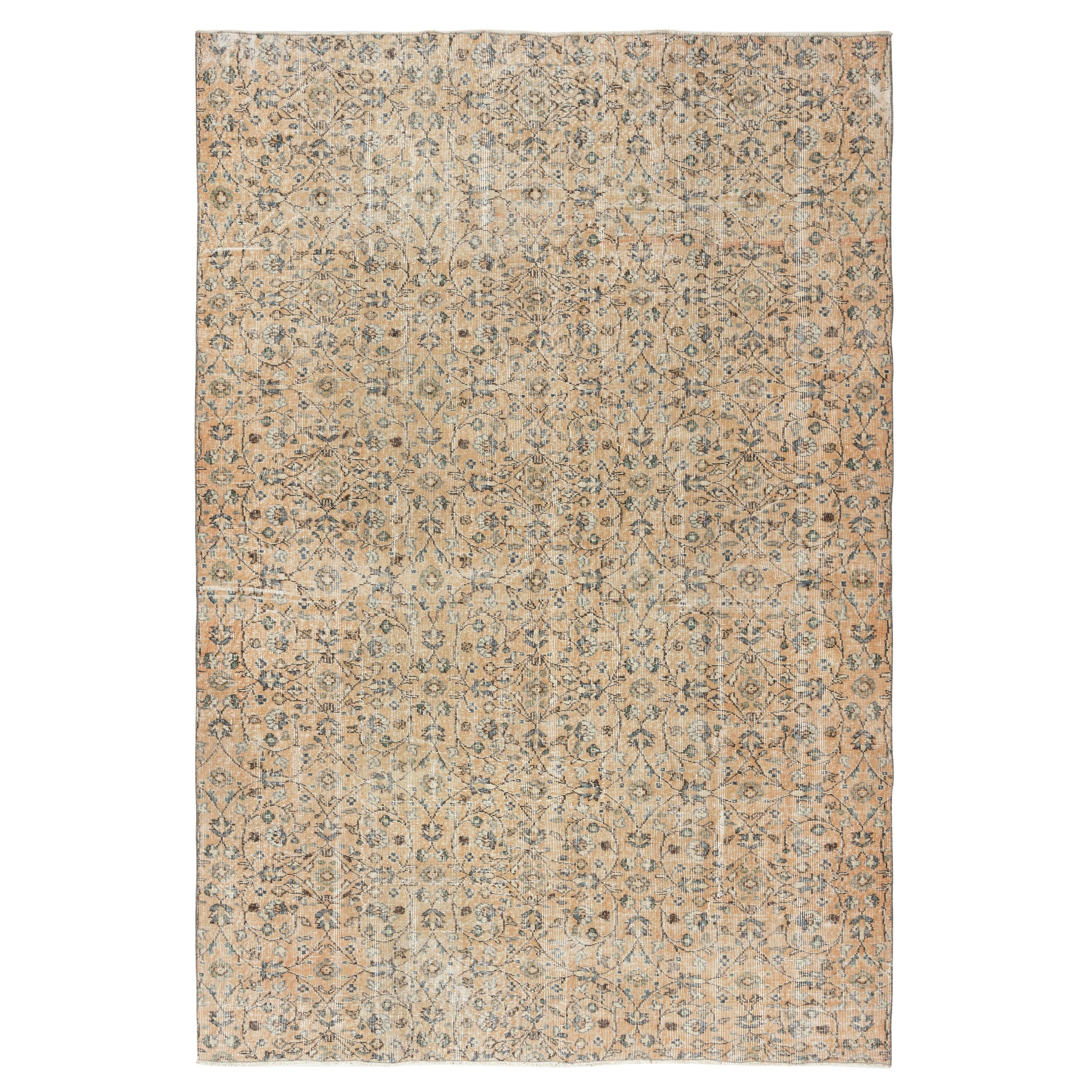 Tappeto di lana vintage turco annodato a mano 6.8x10 Ft. Tappeto a motivi floreali