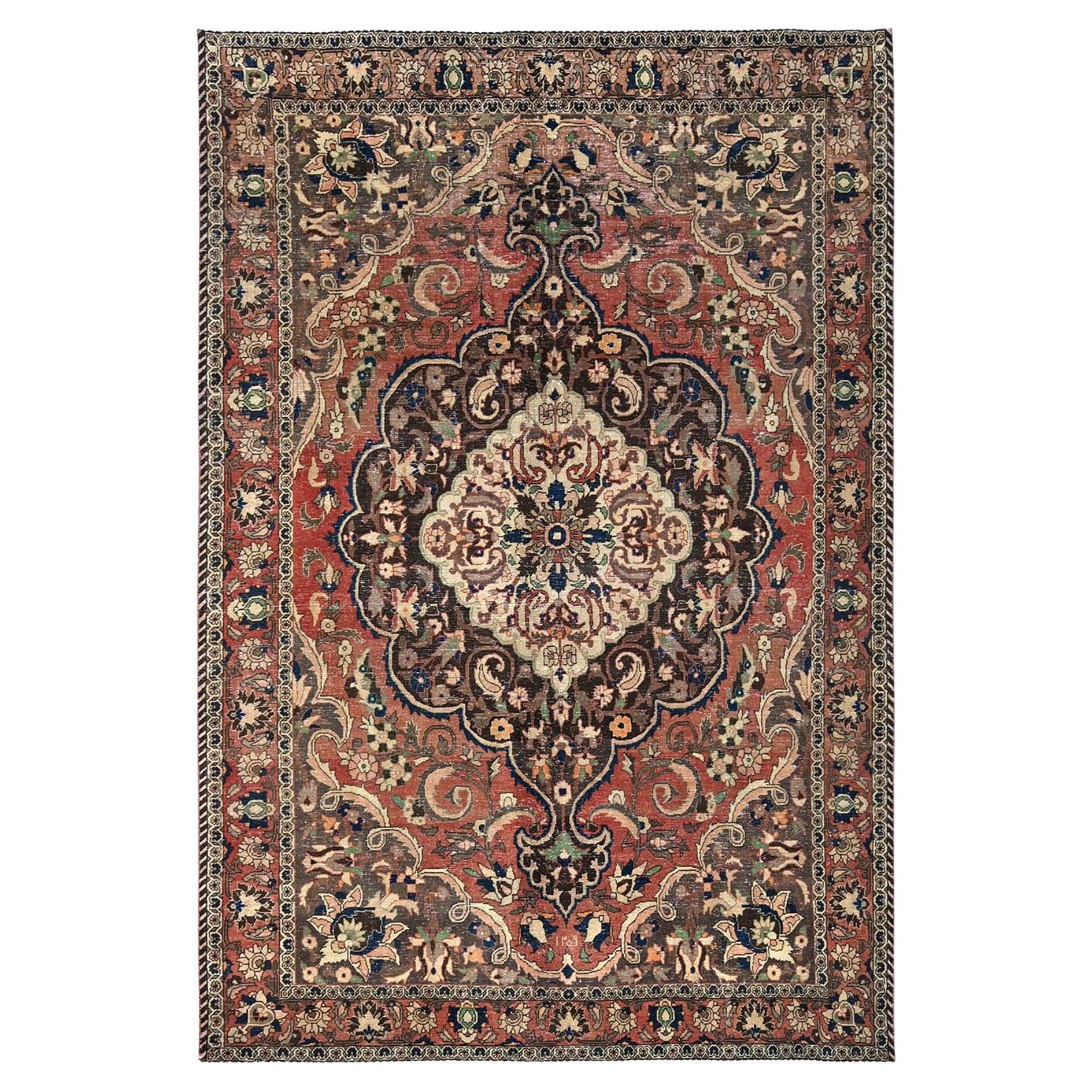 6'8"x10'1" Koralle Rot Vintage Persischer Bakhtiar Handgeknüpfter Orientalischer Teppich aus aller Wolle