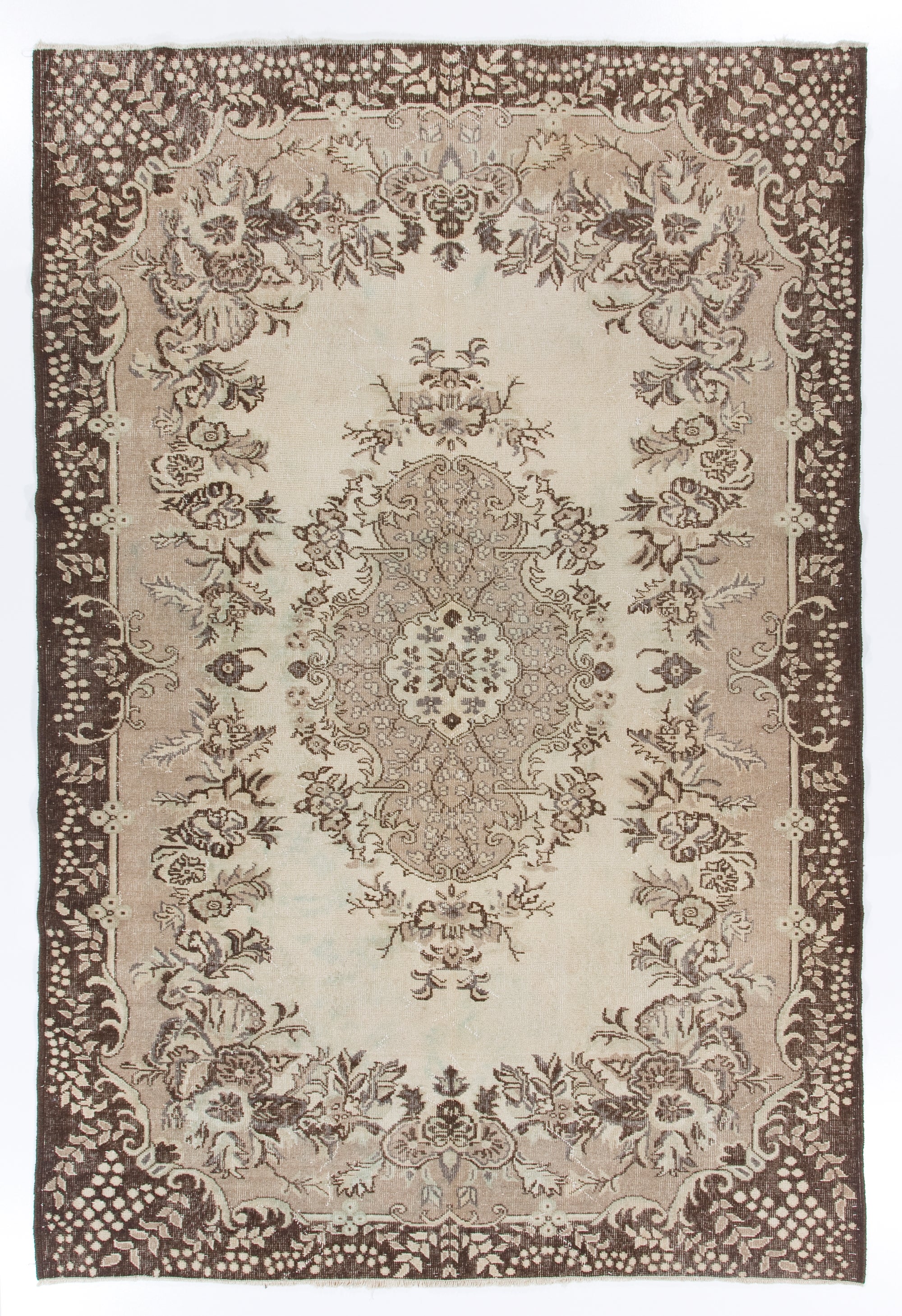 6.8x10.1 Ft Hand-Made Vintage Garden Design Traditional Wool Rug from Turkey For Sale