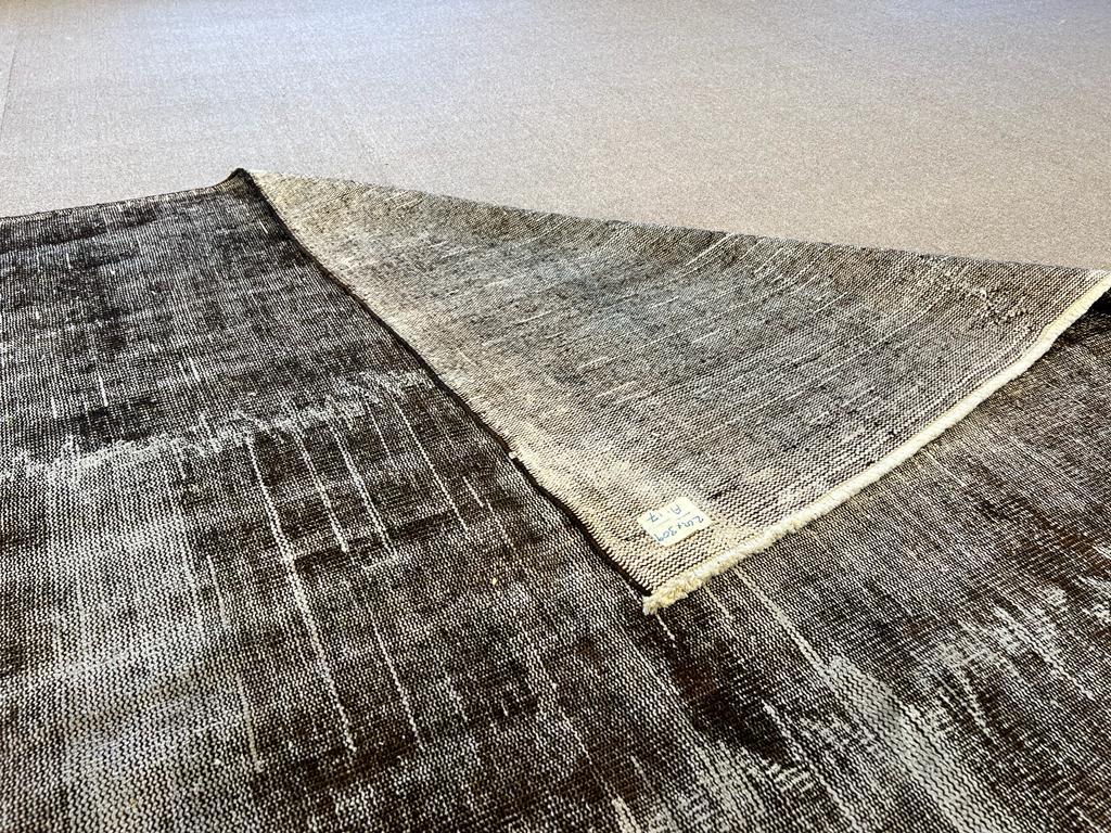6.8x10.2 Ft Distressed Mid-20th Century Handmade Anatolian Rug Re-Dyed in Brown For Sale 4
