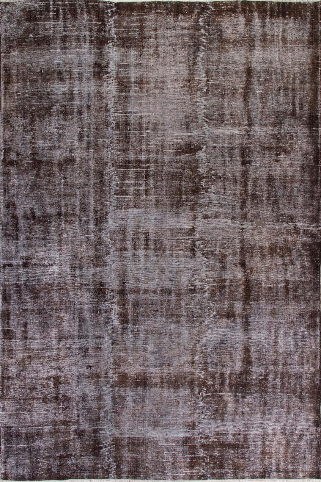 6.8x10.2 Ft Distressed Mid-20th Century Handmade Anatolian Rug Re-Dyed in Brown For Sale 6