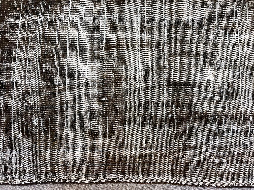 6.8x10.2 Ft Distressed Mid-20th Century Handmade Anatolian Rug Re-Dyed in Brown In Distressed Condition For Sale In Philadelphia, PA
